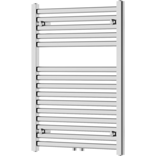 Na zdjęciu widoczny jest chromowany grzejnik łazienkowy z poziomymi rurkami, model "Mexen Hades" o wymiarach 800 x 600 mm i mocy 357 W. Grzejnik ma prostokątny kształt i składa się z kilku równoległych rurek zamocowanych na dwóch pionowych belkach.