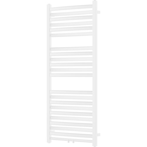 Biały grzejnik łazienkowy o wymiarach 1200 x 500 mm z poziomymi, równomiernie rozmieszczonymi rurkami. Produkt ma prostokątny kształt i gładką powierzchnię.