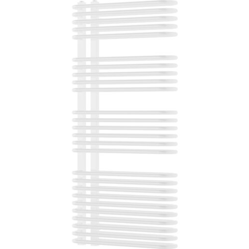 Biały grzejnik łazienkowy o wymiarach 1200 x 600 mm z poziomymi, zaokrąglonymi rurkami. Produkt ma moc 1083 W i model oznaczony jako W120-1200-600-00-20.