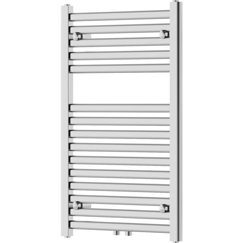Na zdjęciu znajduje się chromowany grzejnik łazienkowy z poziomymi rurkami, model Mexen Hades o wymiarach 800 x 500 mm i mocy 305 W. Produkt ma prostokątny kształt z równomiernie rozmieszczonymi rurkami.