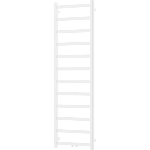 Biały grzejnik łazienkowy o wymiarach 1500 x 500 mm z pionowymi i poziomymi rurkami. Produkt ma moc 389 W i jest oznaczony jako "Mexen Bolt".