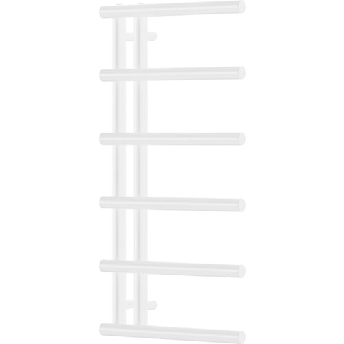 Biały, dekoracyjny grzejnik łazienkowy o wymiarach 988 x 500 mm z pięcioma poziomymi rurkami. Produkt ma moc 461 W i jest oznaczony jako W116-0988-500-00-20.