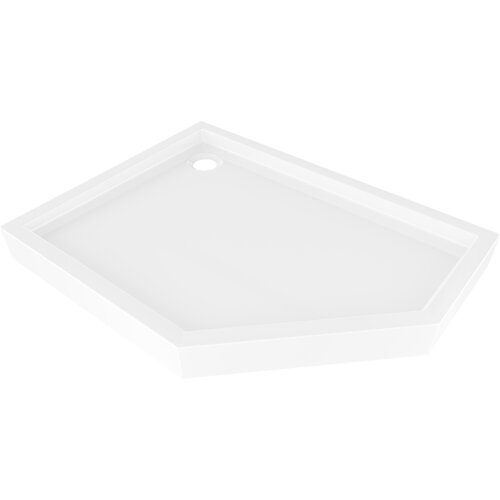 Biały, pięciokątny brodzik o błyszczącej powierzchni z otworem odpływowym w jednym z narożników. Produkt ma wymiary 100 x 80 cm.