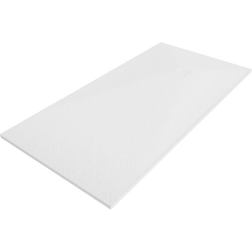 Biały, prostokątny brodzik o gładkiej powierzchni, bez widocznych elementów dekoracyjnych ani tekstu. Produkt ma minimalistyczny design i jednolitą kolorystykę.
