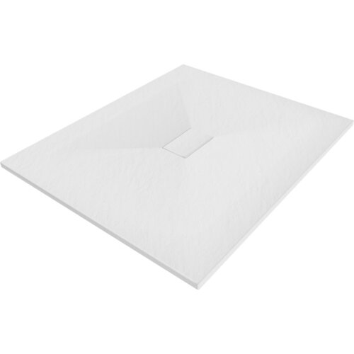 Biały, prostokątny brodzik o gładkiej powierzchni z centralnie umieszczonym odpływem. Produkt to "Mexen Hugo brodzik prostokątny SMC 140 x 100 cm, biały - 42101014".