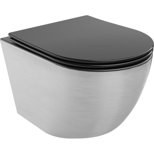 Mexen Lena miska wc Rimless z deską wolnoopadającą slim, duroplast, czarna mat/srebrna wzór linie - 30224073