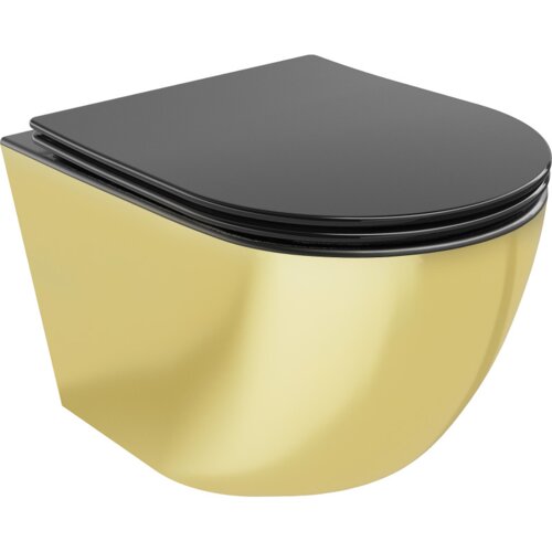 Mexen Lena miska wc Rimless z deską wolnoopadającą slim, duroplast, czarna mat/złota - 30224076