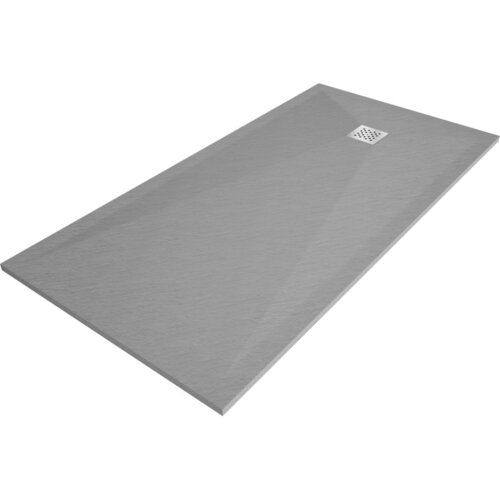 Prostokątny brodzik kompozytowy w kolorze szary-beton o wymiarach 200 x 100 cm, z widocznym kwadratowym odpływem. Powierzchnia brodzika ma delikatną teksturę przypominającą beton.