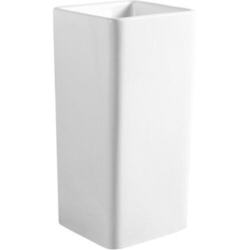 Biała, wolnostojąca umywalka o prostokątnym kształcie z gładką powierzchnią. Produkt ma minimalistyczny design i jest wykonany z ceramiki.