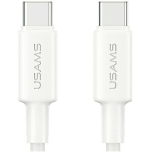 Biały kabel USB-C do USB-C z widocznymi dwoma końcówkami, na których znajduje się napis "USAMS".