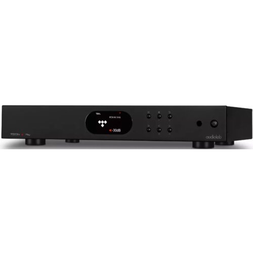Czarny streamer odtwarzacz sieciowy z wyświetlaczem pokazującym logo Tidal, napis "PCM 44.1kHz" oraz "-30dB", z sześcioma przyciskami i gniazdem słuchawkowym po prawej stronie. Na obudowie widoczne są napisy "7000N Play" oraz "audiolab".