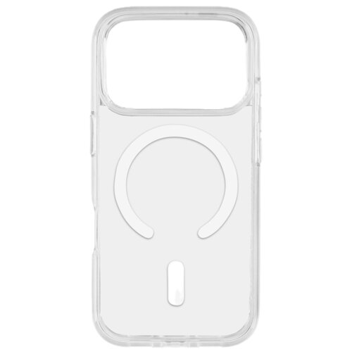 Przezroczyste etui na telefon z widocznym okrągłym wzorem na środku, przeznaczone do Apple iPhone 17 Pro Max. Produkt jest kompatybilny z technologią MagSafe.