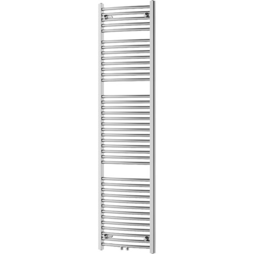 Chromowany grzejnik łazienkowy o wymiarach 1800 x 500 mm z poziomymi rurkami i prostokątnymi pionowymi ramami. Produkt ma moc 647 W i jest oznaczony jako "W102-1800-500-00-01".