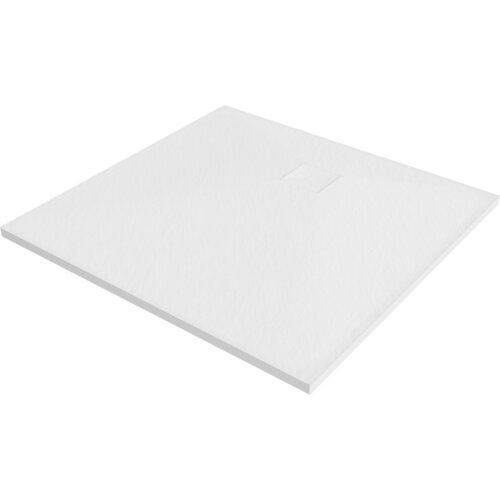 Kwadratowy, biały brodzik o gładkiej powierzchni z centralnie umieszczonym odpływem. Produkt jest oznaczony jako "Mexen Bert brodzik kwadratowy SMC 80 x 80 cm, biały - 4K108080".