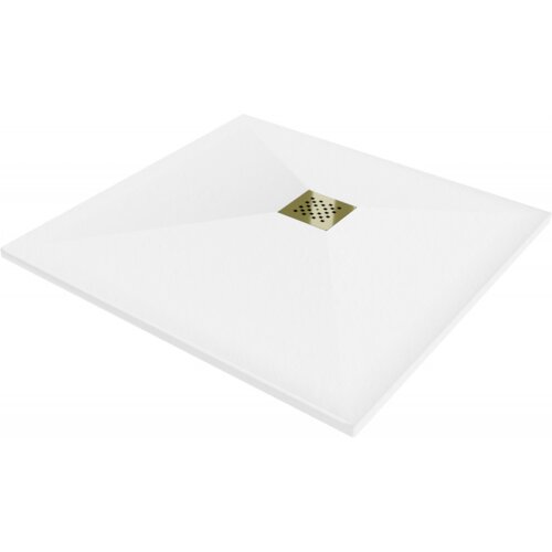 Mexen Stone+ brodzik kompozytowy kwadratowy 70 x 70 cm, biały, maskownica złota - 44107070-G