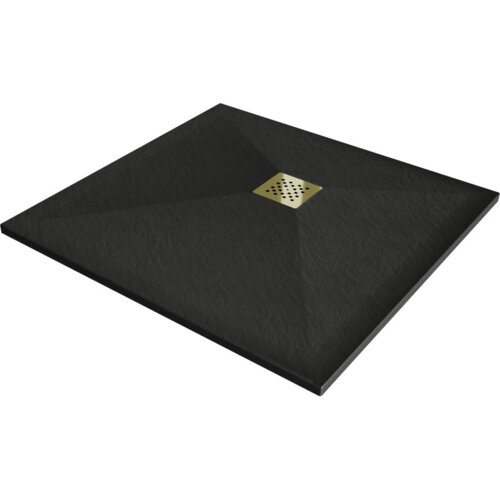 Mexen Stone+ brodzik kompozytowy kwadratowy 70 x 70 cm, czarny, maskownica złota - 44707070-G