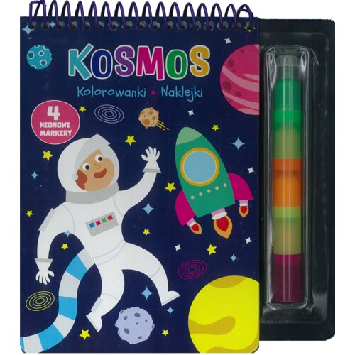 Kosmos. Kolorowanki, naklejki, 4 neonowe markery