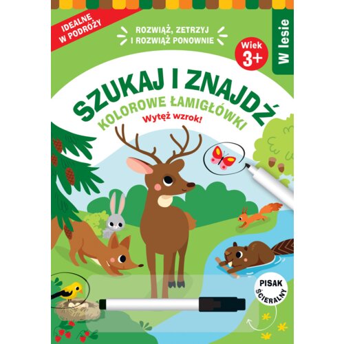 Szukaj i znajdź. Kolorowe łamigłówki. W lesie