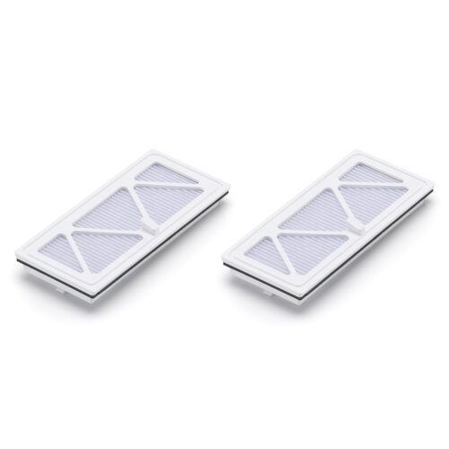 Dwa prostokątne filtry do odkurzacza z białą ramką i widoczną siatką filtrującą, umieszczone na białym tle. Produkt opisany jako "Filtr do odkurzacza DJI Romo CP.CR.00000034.01 do Romo A/P/S (2 sztuki)".