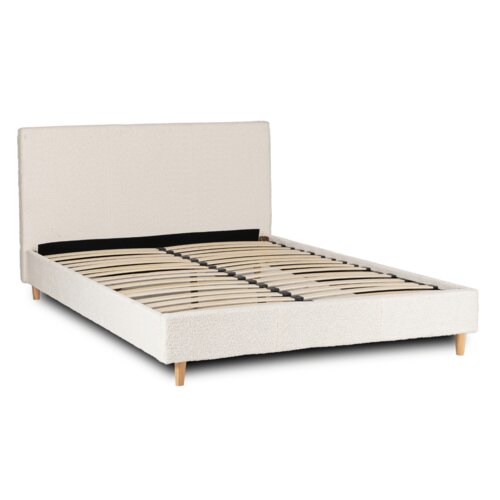 Łóżko 140x200 Tapicerowane Dwuosobowe Do Sypialni Baranek Krem KIOTO