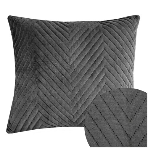 Szara poszewka o wymiarach 50 x 60 cm z welurowym wzorem w jodełkę, zbliżenie pokazuje szczegóły tekstury materiału. Produkt jest opisany jako "Poszewka 50 x 60 Jodełka Welurowa Caden 03".