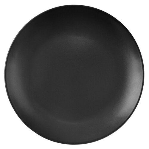 Czarny, ceramiczny talerz deserowy o gładkiej powierzchni i średnicy 21,5 cm. Talerz ma matowe wykończenie i jednolity kolor.