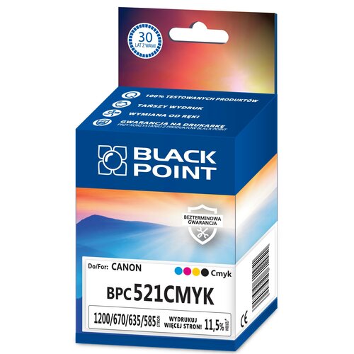 Zestaw tuszów BLACK POINT do Canon CLI-521 Czarny, Błękitny, Purpurowy, Żółty BPC521CMYK