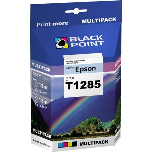 Zestaw tuszów BLACK POINT do Epson T1285 Czarny 10 ml, Błękitny 8 ml, Purpurowy 8 ml, Żółty 8 ml BPET1285