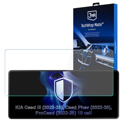 Opakowanie produktu z napisem "3mk TechWrap Matte™ Car Solutions" oraz zdjęciem wnętrza samochodu. Na dole widoczny jest tekst: "KIA Ceed III (2022-25), Ceed Phev (2022-25), ProCeed (2022-25) 10 cali".