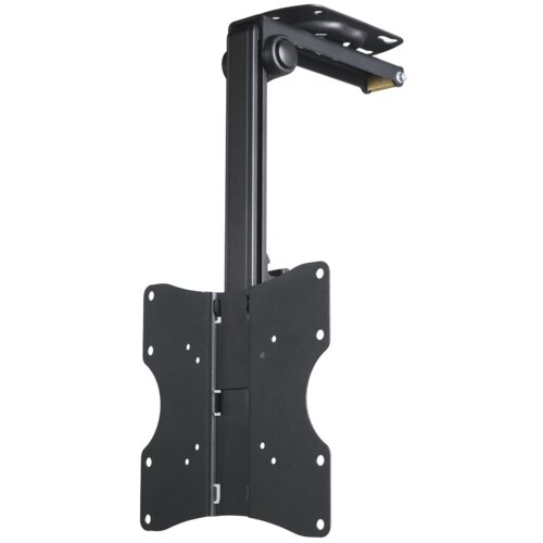 Czarny uchwyt do telewizora, przeznaczony dla ekranów o przekątnej od 19 do 46 cali, z widocznymi otworami montażowymi i regulowanym ramieniem. Produkt ma prostą, metalową konstrukcję z możliwością regulacji kąta nachylenia.