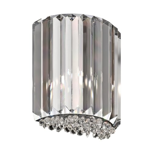 Kinkiet kryształowy glamour z pionowymi, przezroczystymi elementami i dekoracyjnymi kryształkami na dole.