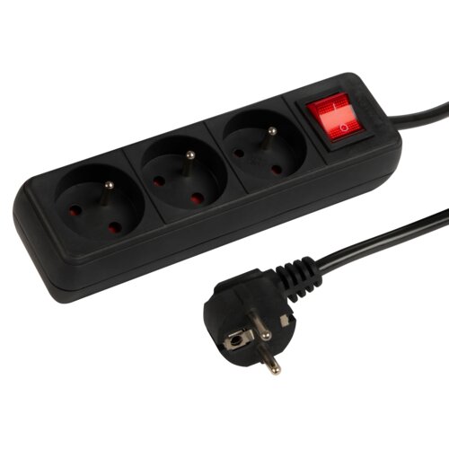 Przedłużacz listwa zasilająca 2m 3 gniazda z uziemieniem wyłącznik czarna