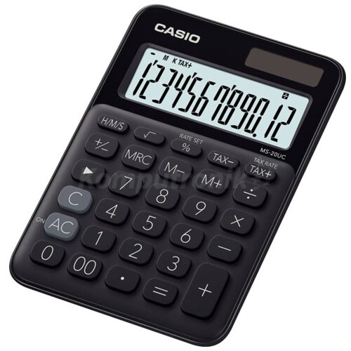 Kalkulator CASIO MS-20UC-BK-S Zasilanie bateryjno-słoneczne, 3 pamięci Czarny