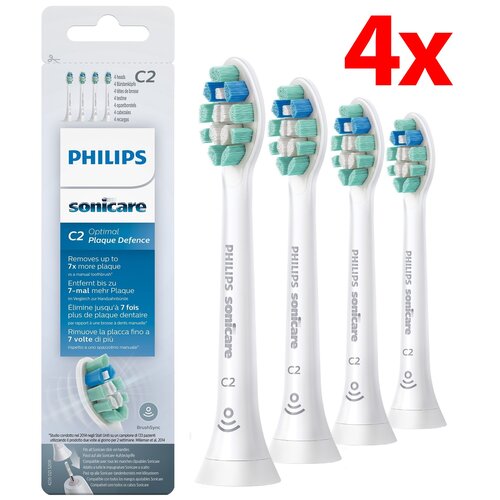 Oryginalne końcówki Philips Sonicare C2 HX 9024/10 Średnio miękkie włókna (4 szt. zapas na rok) (Usuwanie płytki bakteryjnej)