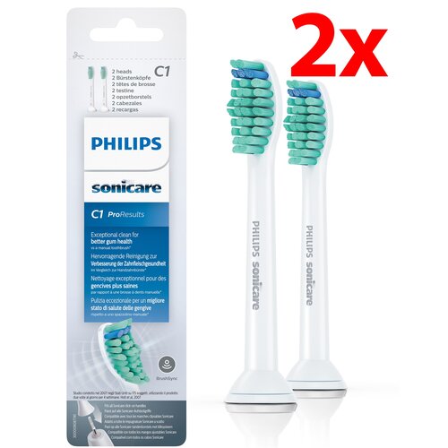 Oryginalne końcówki Philips Sonicare C1 HX6012/07 Średnio miękkie włókna (2 szt.) (Usuwanie płytki bakteryjnej)