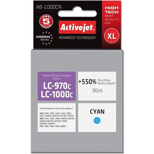 Tusz ACTIVEJET do Brother LC-1000C / LC-970C Błękitny 35 ml AB-1000CN