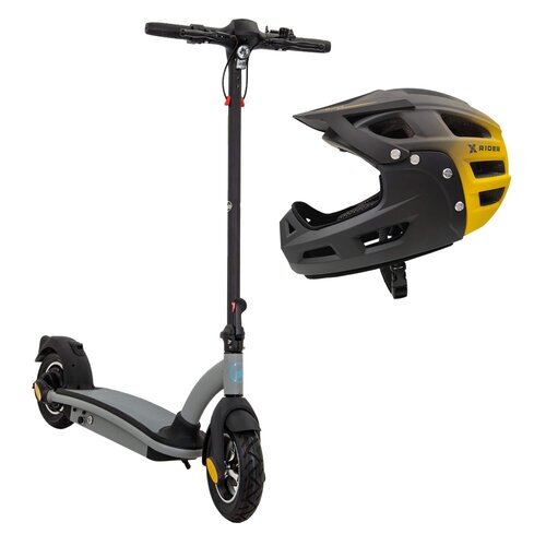 Hulajnoga elektryczna PB DES02 25km 500W 9.4" Czarno-srebrny + Kask rowerowy XRIDER XR00KFH01 Czarno-żółty MTB (rozmiar S)