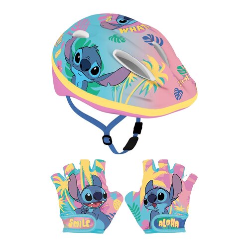 Kask DISNEY Stitch Wielokolorowy dla Dzieci (rozmiar M) + Rękawiczki rowerowe DISNEY Stitch (rozmiar S)