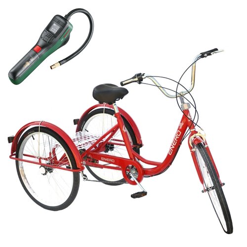 Rower trójkołowy ENERO 1017044 6B 24 cale damski Czerwony + Pompka rowerowa BOSCH EasyPump 0603947000