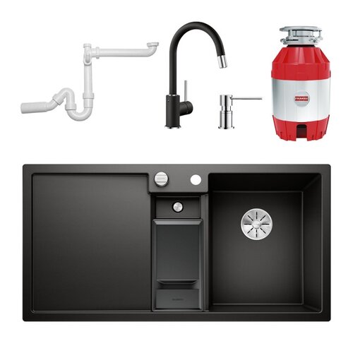 Zlewozmywak BLANCO Collectis 6 S + Bateria BLANCO Mida-S + Młynek do rozdrabniania odpadów FRANKE Turbo Elite + Dozownik BLANCO Lato + Syfon do zlewozmywaków BLANCO