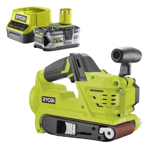 Szlifierka taśmowa RYOBI R18BS-0 + Akumulator RYOBI RC18120-150 5Ah 18V + Ładowarka