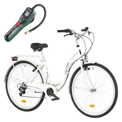 Rower miejski DAWSTAR Citybike S7B 28 cali damski Biały + Pompka rowerowa BOSCH EasyPump 0603947000