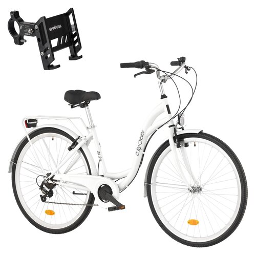 Rower miejski DAWSTAR Citybike S7B 28 cali damski 2024 Biały + Uchwyt na telefon do roweru VÖGEL VUC601