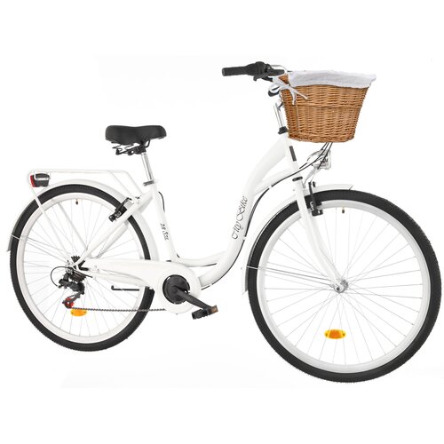 Rower miejski DAWSTAR Citybike S7B 28 cali damski 2024 Biały + Koszyk wiklinowy na rower VÖGEL VKS-502 Stylowy + Wkład do koszyka VÖGEL VKSC705W Biały