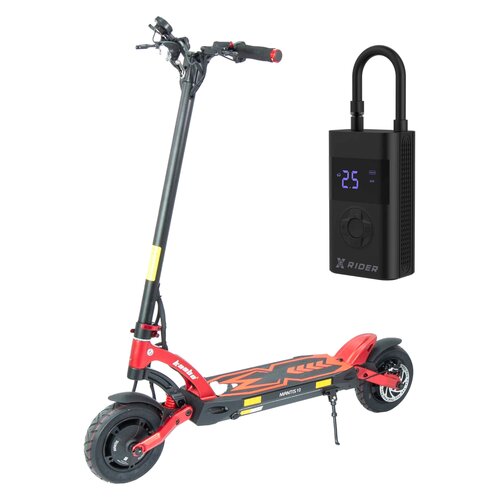 Hulajnoga elektryczna KAABO Mantis 10 Pro 90km 2x1000W 2 amortyzacja 10" Czerwony + Pompka rowerowa XRIDER z funkcją powerbank XR00AP01