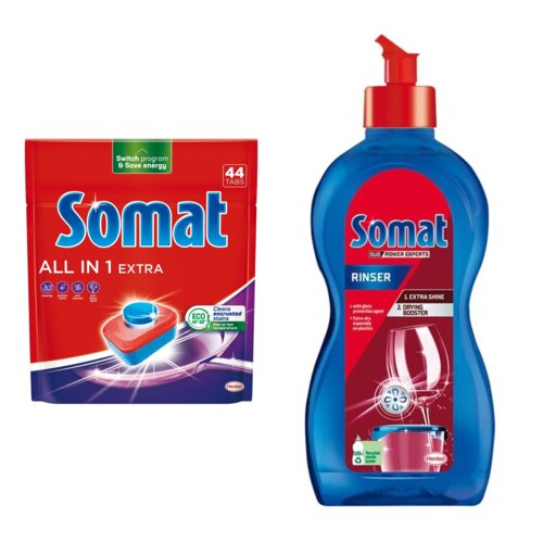 Tabletki do zmywarek SOMAT All In One Extra - 44 szt. + Nabłyszczacz do zmywarek SOMAT Original 500 ml