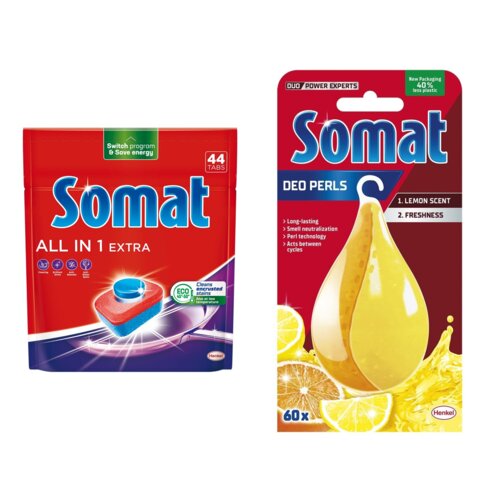 Tabletki do zmywarek SOMAT All In One Extra - 44 szt. + Odświeżacz do zmywarek SOMAT Somat Deo Lemon