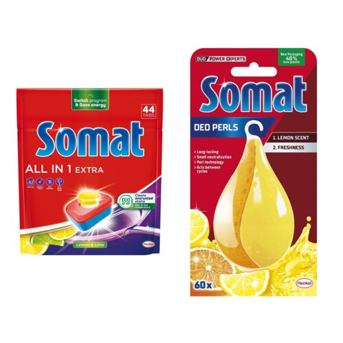 Tabletki do zmywarek SOMAT All In One Extra Lemon - 44 szt. + Odświeżacz do zmywarek SOMAT Somat Deo Lemon