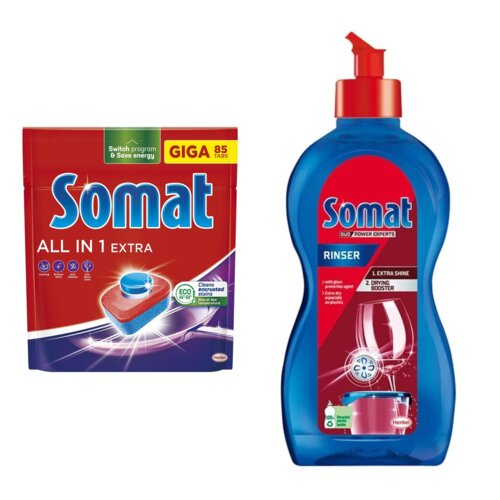 Tabletki do zmywarek SOMAT All In One Extra - 85 szt. + Nabłyszczacz do zmywarek SOMAT Original 500 ml