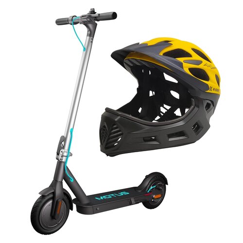 Hulajnoga elektryczna MOTUS Scooty 8.5 Lite 19km 250W 8.5" Szary + Kask XRIDER XR00KFH01 Czarno-żółty Full Face z odpinaną szczęką (rozmiar S)